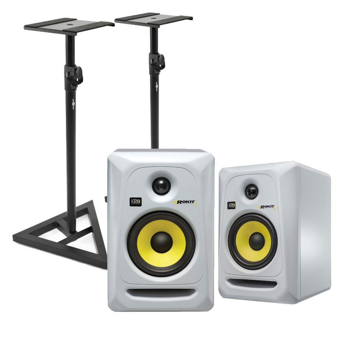 Pack KRK Rokit RP5 G3 White Monitores de Estúdio Activos Stands na