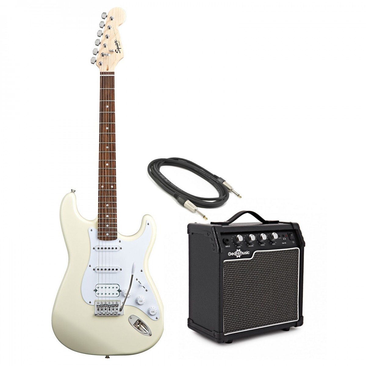 Squier Bullet Stratocaster HSS Mit Tremolo Arctic White Im Paket Mit