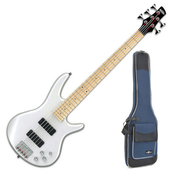 Ibanez GSR205B Gio 5-String Bass Guitar, Pearl White + FREE Gig Bag