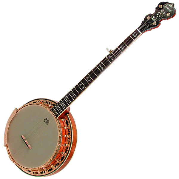 Ozark 5 String Banjo Flamed Maple, Gold Engraved