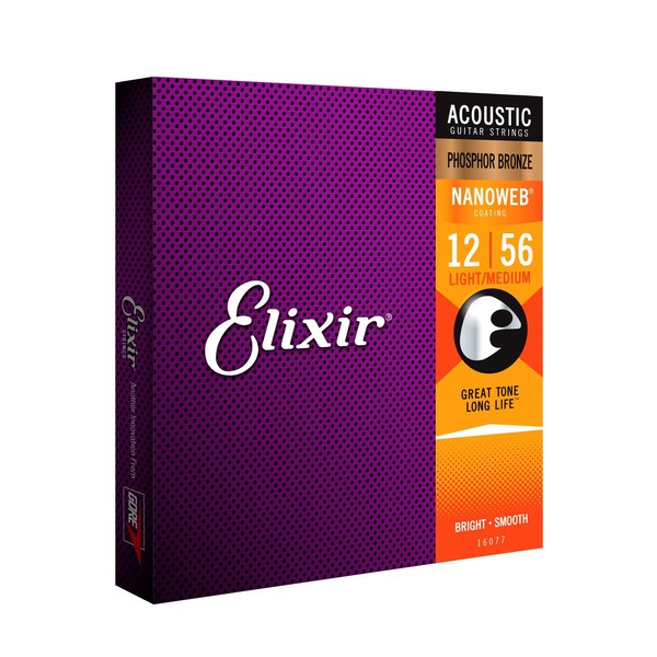 Elixir E16077 Phosphor Bronze Nanoweb Medium, 12-56