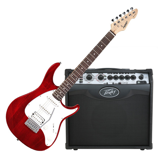 Peavey Raptor Plus EXP Guitar, Trans Red and Vypyr VIP 1 Amplifier