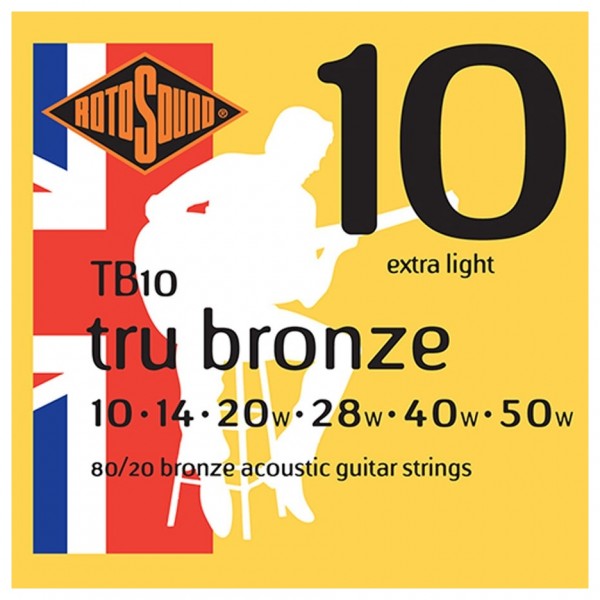Rotosound Tru Bronze TB10 Brass Alloy Acoustic Guitar Strings, 10-50