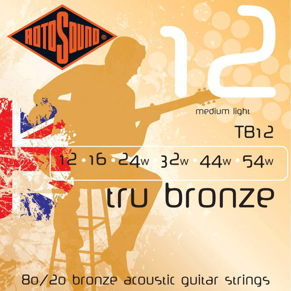 Rotosound Tru Bronze TB12 Brass Alloy Acoustic Guitar Strings, 12-54