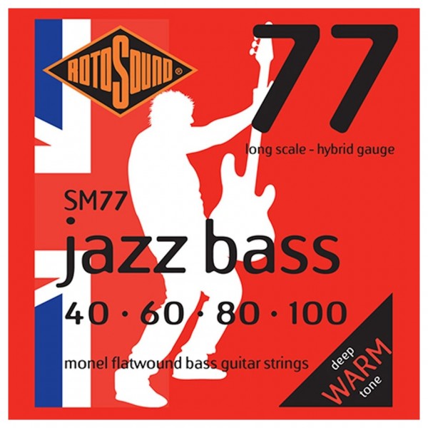 Rotosound SM77 Jazz Bass 77 Flatwound Bass Strings, 40-100