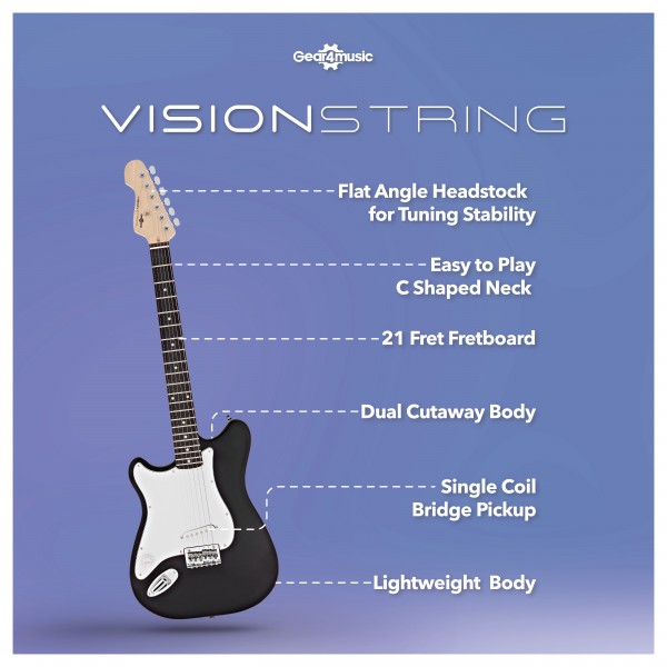VISIONSTRING Left Handed Electric Guitar. Black Infographic