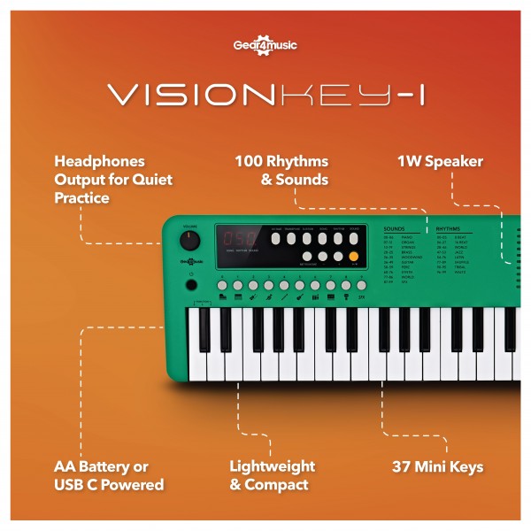 VISIONKEY-1 Portable 37-Key Mini Electric Keyboard Piano For Kids And Beginners Usb C