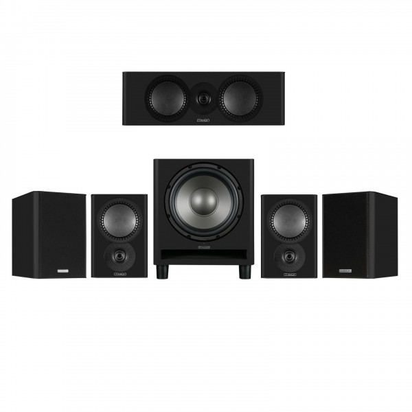 Mission QX Series 5.1 Surround Sound Speaker Package, Black Front View