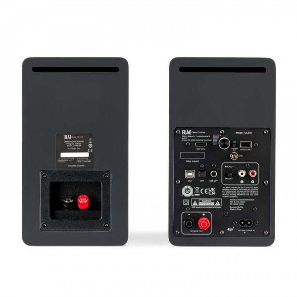 ELAC DCB41 ConneX Active Bookshelf Speakers (Pair), Black Back View