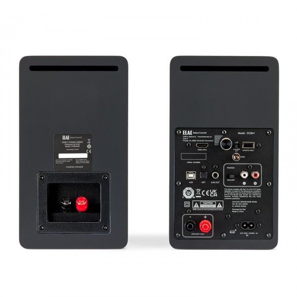 ELAC DCB41 ConneX Active Bookshelf Speakers (Pair), Walnut Back View