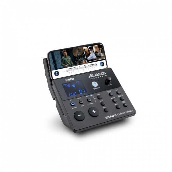 Alesis Nitro Max Electronic Drum Kit - Module with iphone angle
