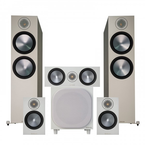 Monitor Audio Bronze 500 5.1 Speaker Package, Grey and White Front View