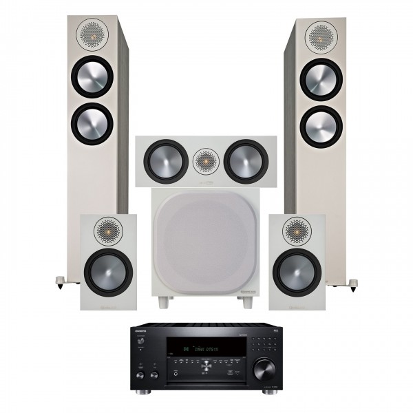 DISC Onkyo TX-RZ50 AVR w/ Bronze 200 Package, Grey/White at
