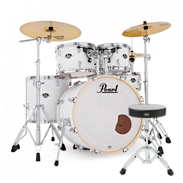 Pearl Export 20'' Fusion Drum Kit w/Free Stool, Matte White