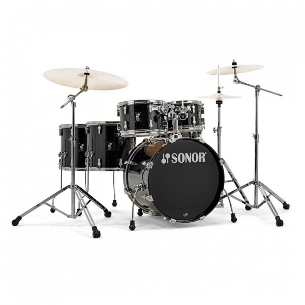Sonor AQ1 22'' 6pc Drum Kit, Piano Black - Free 14'' Floor Tom