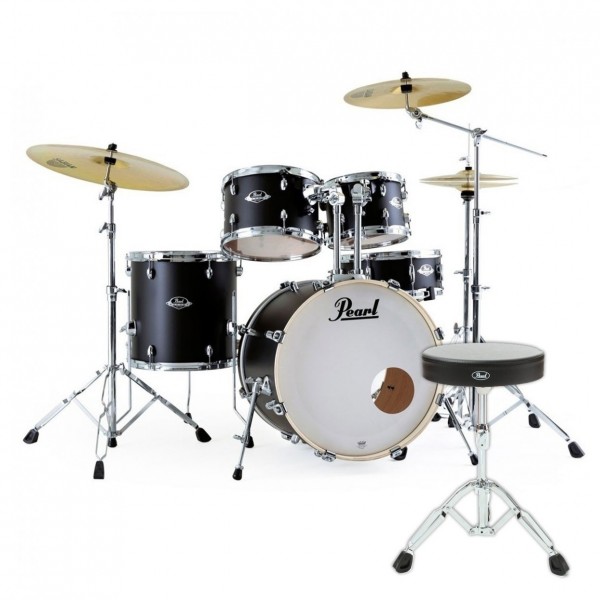 Pearl Export 20'' Fusion Drum Kit w/Free Stool, Satin Shadow Black