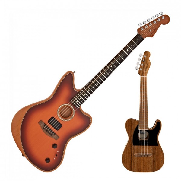 Fender American Acoustasonic Jazzmaster, Tobacco Sb & Free Tele Uke