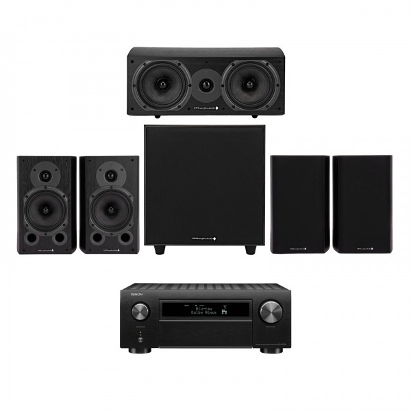 Denon AVC-X6700H and Wharfedale Diamond 9.1 HCP, Black with Cable Pack Front View