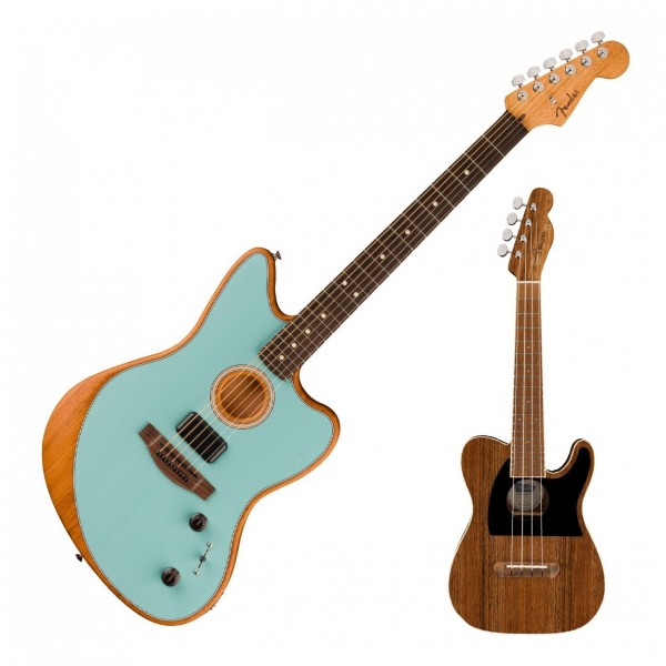Fender Acoustasonic Player Jazzmaster Ice Blue & Free Ltd Ed Tele Uke