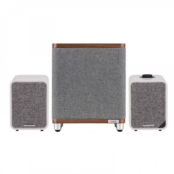 Ruark Audio MR1 MKII Bluetooth Speaker System, Grey and RS1 Subwoofer Front View