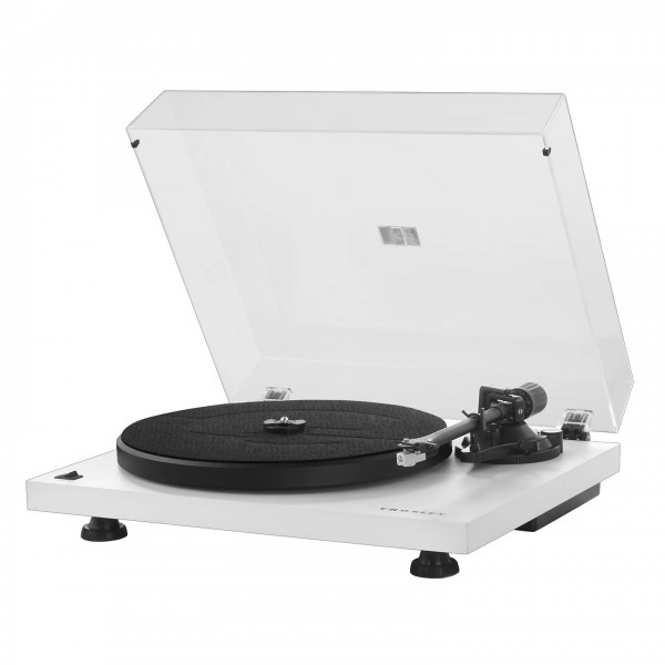 Crosley C6 Turntable with Bluetooth Output, White - Angled Open