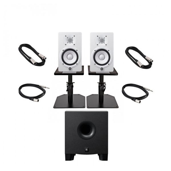 Yamaha HS5 Complete Studio Bundle, White with HS8S Subwoofer - Full Bundle