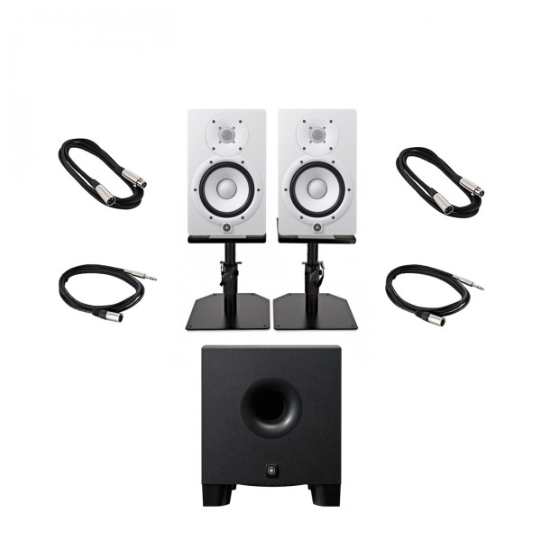 Yamaha HS8 Complete Studio Bundle, White with HS8S Subwoofer - Full Bundle