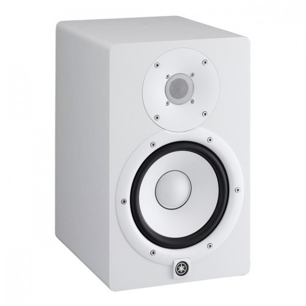 Yamaha HS7 Complete Studio Bundle, White with HS8S Subwoofer - HS7W, Angled 2
