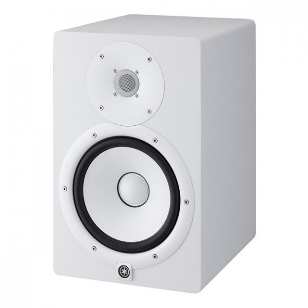 Yamaha HS8 Complete Studio Bundle, White with HS8S Subwoofer - HS8W, Angled 1