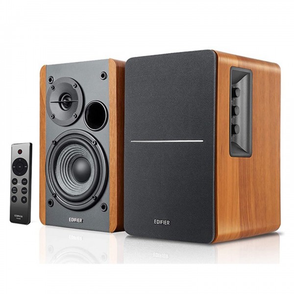 Edifier R1280DBS Active 2.0 BT Bookshelf Speakers (Pair), Brown Front View 2