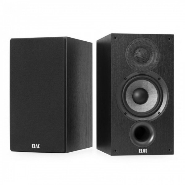 ELAC Debut B5.2 Vinyl Bookshelf Speaker (Pair), Black Ash Front View
