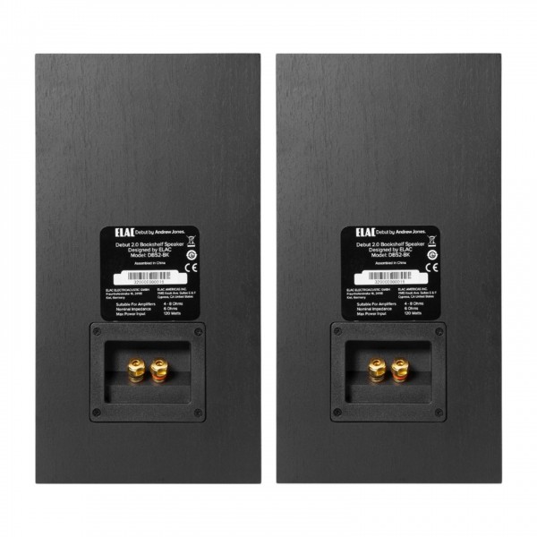 ELAC Debut B5.2 Vinyl Bookshelf Speaker (Pair), Black Ash Back View
