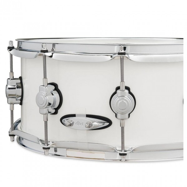 DW Design Series 14" x 6" Snare Drum, White Gloss - Snare Strainer 