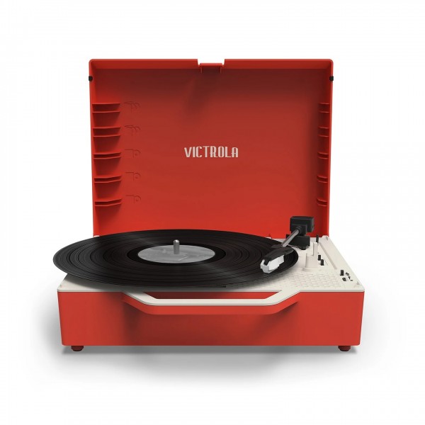 Victrola Re-Spin Suitcase Record Player, Red - Front Open