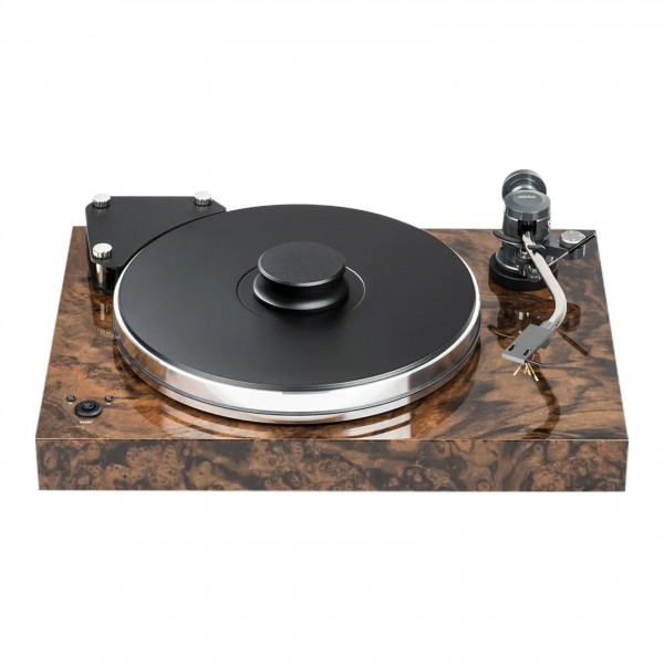 Pro-Ject Xtension 9 SuperPack Turntable, Gloss Walnut Burl Front View