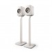 KEF LSX S1 Floor Stands (Pair), White with KEF LSX II Attached