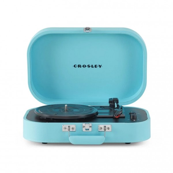 Crosley Discovery Portable Turntable with Bluetooth Out, Turquoise - Front Open