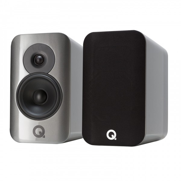 Q Acoustics Concept 300 Bookshelf Speakers (Pair), Silver Ebony Front View