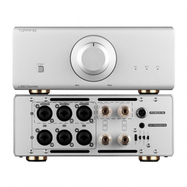 Topping LA90 Discrete Class AB Power Amplifier, Silver - front and rear
