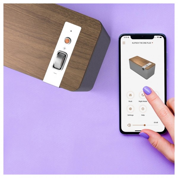 Klipsch The One Plus Premium Bluetooth Speaker, Walnut - app