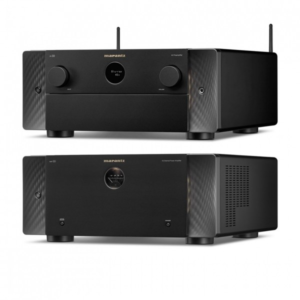 Marantz AV 10 Pre-Amp and AMP 10 Power Amplifier Bundle - angled
