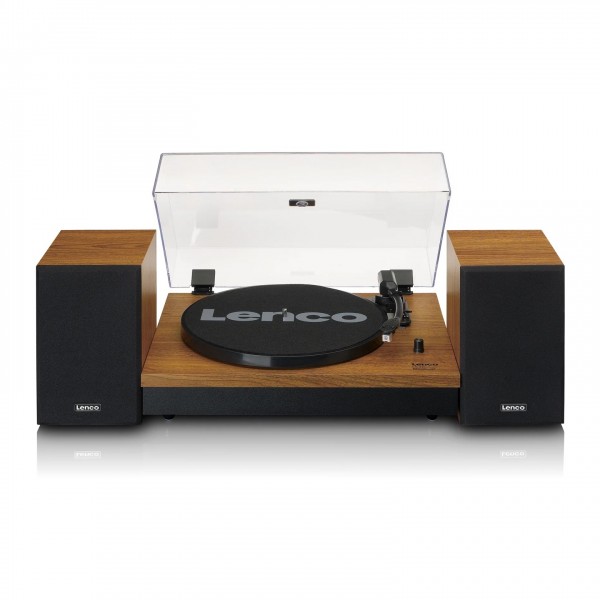 Lenco LS-310WD Turntable and Speaker Bundle With Bluetooth, Wood - Front Open