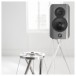 Q Acoustics Concept 300 Silver Ebony Bookshelf Speakers (Pair) with Tripod Speaker Stands Stand View 3