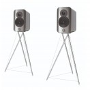 Q Acoustics Concept 300 Bookshelf Speakers (Pair) with Tripod Speaker Stands, Silver / Ebony