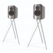 Q Acoustics Concept 300 Silver Ebony Bookshelf Speakers (Pair) with Tripod Speaker Stands Front View