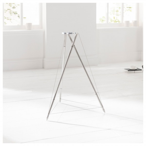 Q Acoustics Concept 300 Silver Ebony Bookshelf Speakers (Pair) with Tripod Speaker Stands Main Stand View