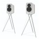 Q Acoustics Concept 300 Gloss White  Oak Bookshelf Speakers (Pair) with Tripod Speaker Stands Front View