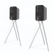 Q Acoustics Concept 300 Gloss Black and Rosewood Bookshelf Speakers (Pair) with Tripod Speaker Stands Front View