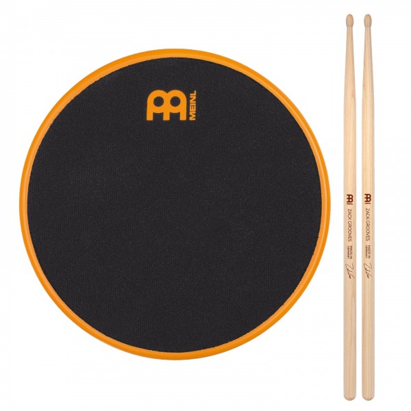 Meinl 6'' Marshmallow Practice Pad & Zack Grooves Drumsticks, Orange