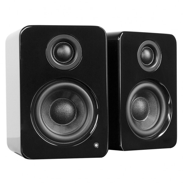 Kanto YU2 Powered Bookshelf Speakers, Gloss Black - Angled